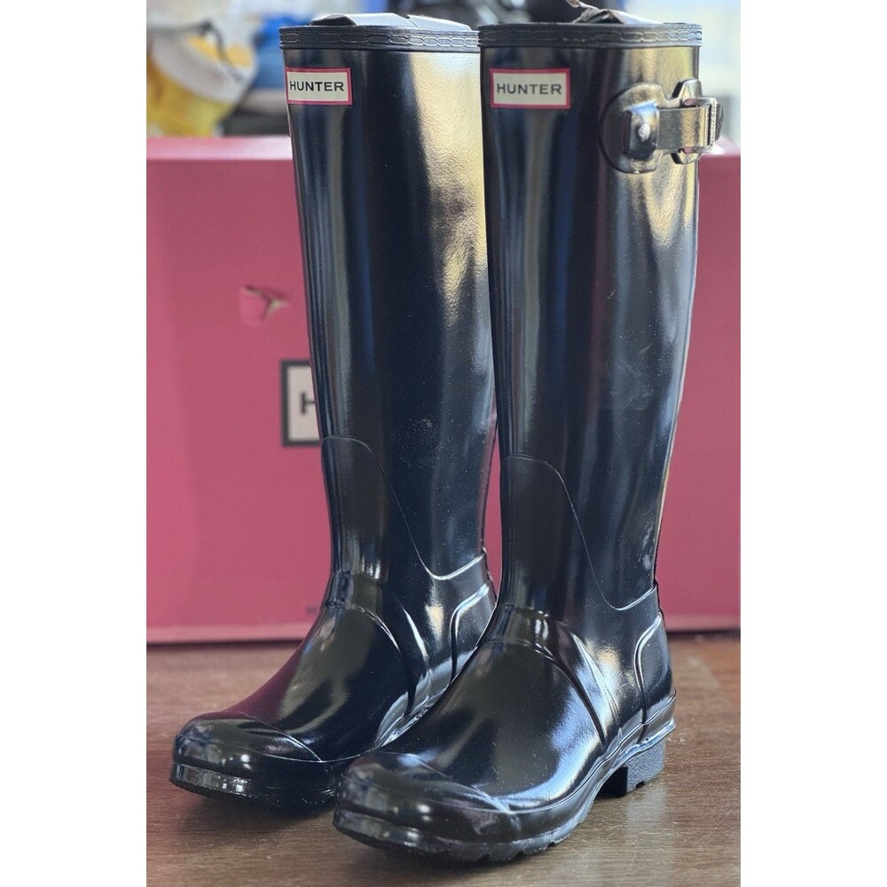 Women’s Size 6 Hunter Original Tall Gloss Rain Boots Black WFT1000RGL NIB
